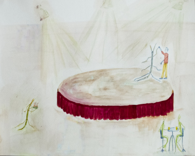 martien: ik danste met de wandelende takken in een patronaatszaaltje, huize pax, tegenover de oude rai. 40 x 32 cm